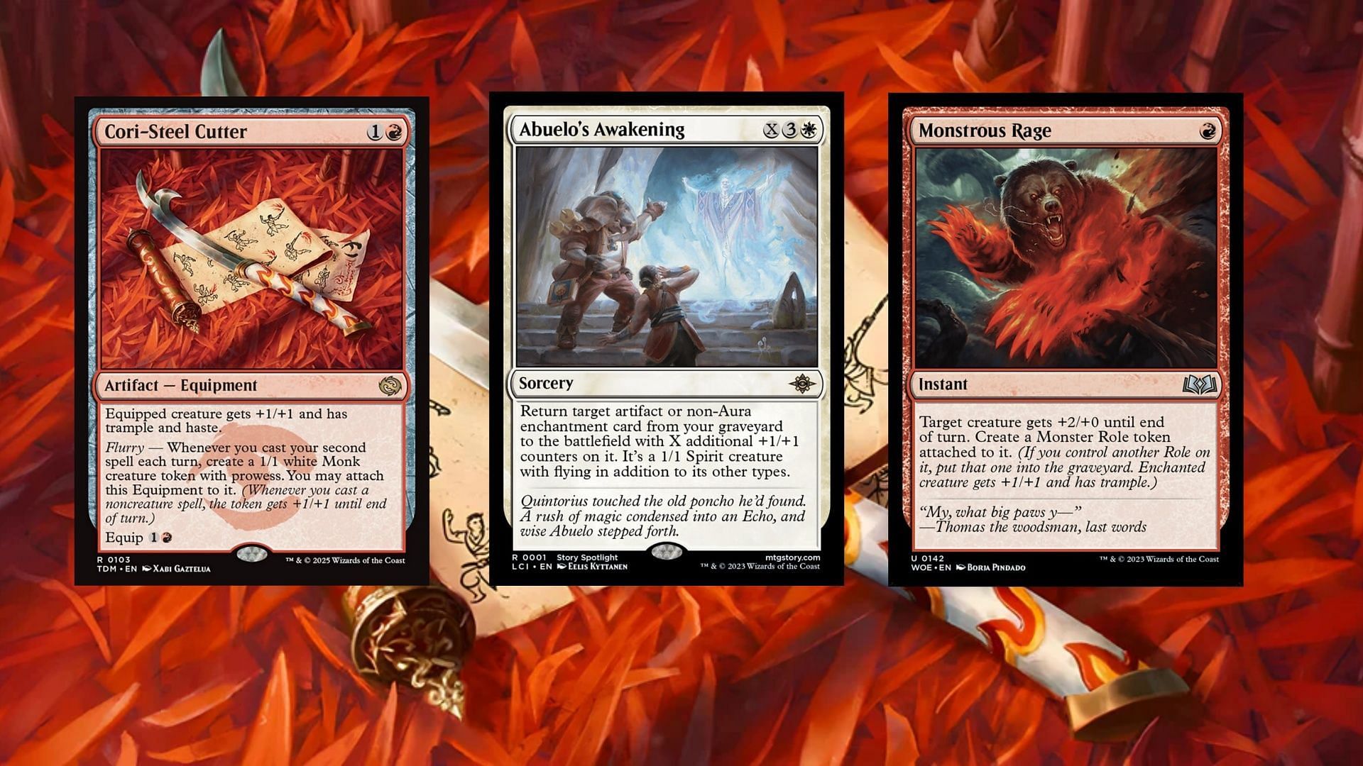 Cori-Steel Cutter, Abuelo's Awakening, and Monstrous Rage were all sent to the Shadow Realm (Image via Wizards of the Coast)
